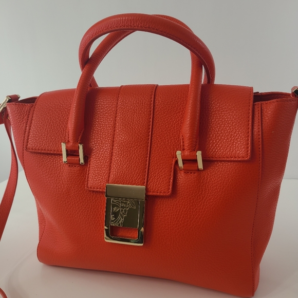 Versace Handbags - Versace Medusa Leather Satchel Flap Front Pebble Crossbody Collection Purse Bag